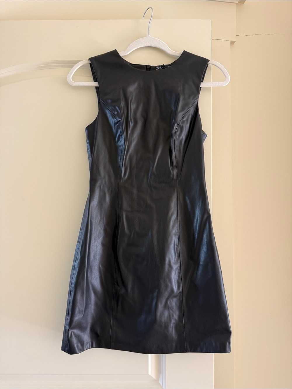 Zara Black Faux Leather Sheath Dress - Sleeveless
